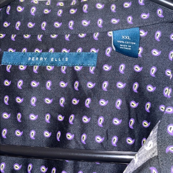 NWOT Perry Ellis black long sleeve button down with purple and yellow pattern 2X - Picture 2 of 5